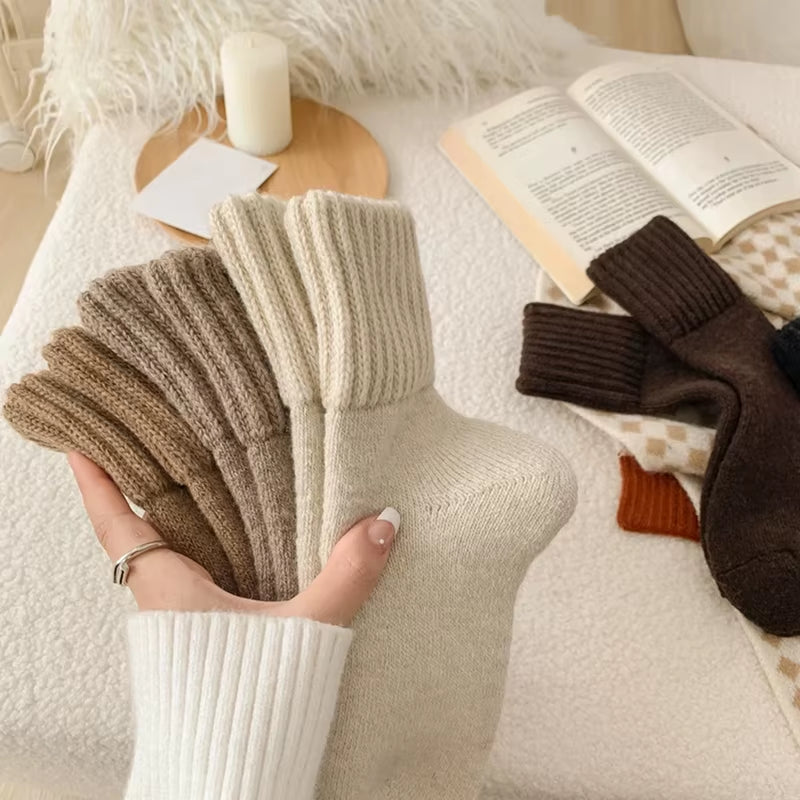 1/5 Pairs Winter Thickened Wool Socks Women’S Breathable Comfortable Plush Low Tube Snow Socks Korean Simple Warm Cashmere Socks